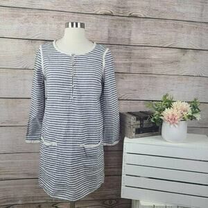 J Crew Charcoal Striped Tunic Dress Navy White Size Extra Small‎